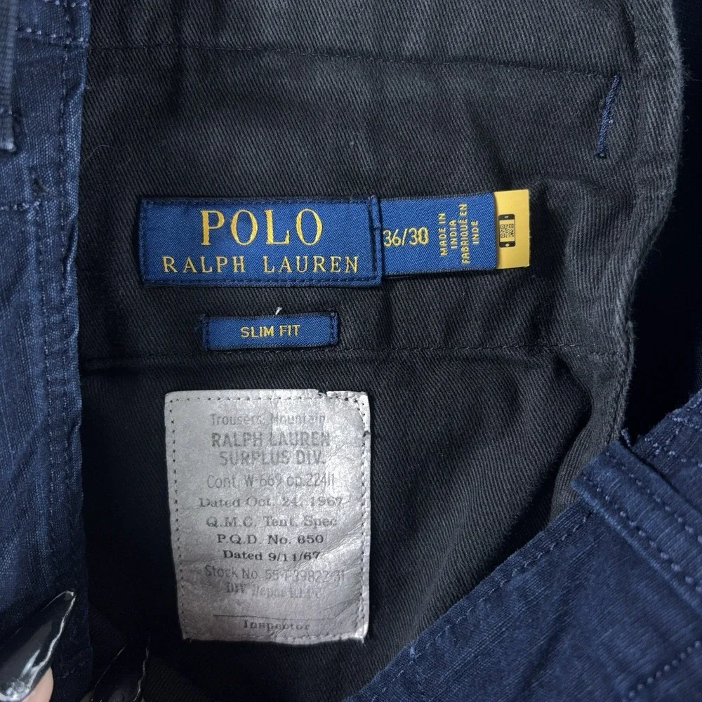 Polo Ralph Lauren Utility Surplus Cargo Pants Mens 36x27 Navy Blue Slim Fit